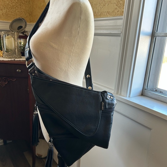 Carogi - Black Leather Crossbody Bag - 4 Ways to Carry - Never Used - Picture 8 of 14
